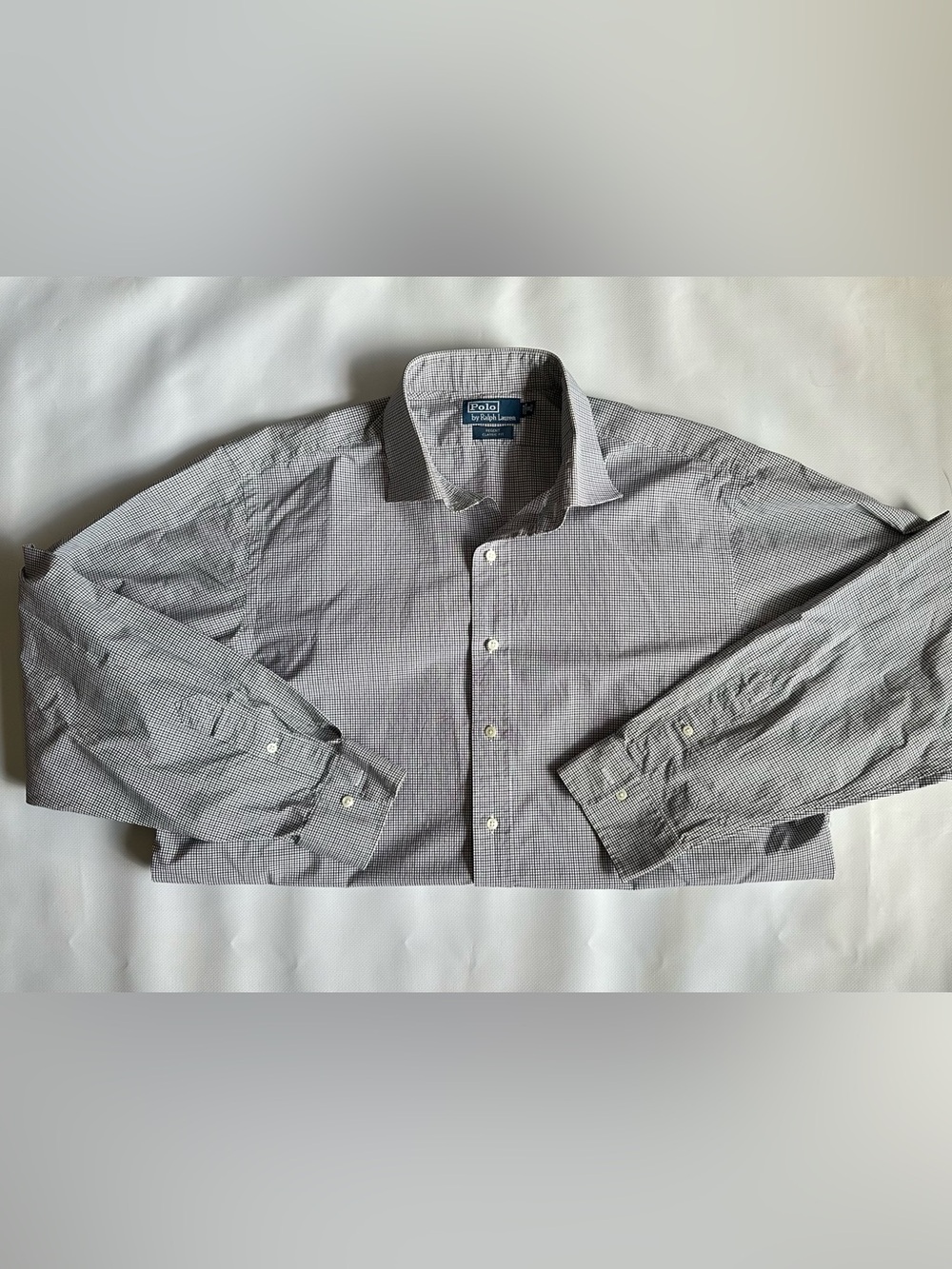 Polo by Ralph Lauren Men’s Black and White Micro-Check Dress Shirt Size 18 36/37